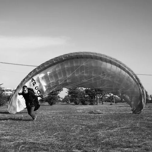 Karlis Jaunpetrovičs's first paragliding wing inflation, January 2021 — start of the Flying Karlis story.
