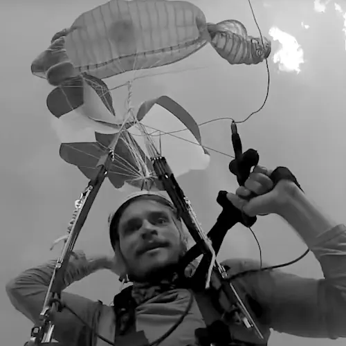 Karlis Jaunpetrovičs after a double-reserve throw over Organya, Spain — incident that informed his SIV teaching.