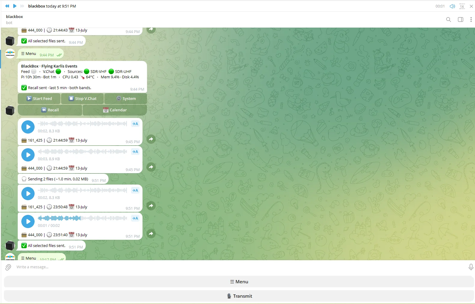 Black Box Telegram bot: recall delivers timestamped radio recordings straight to the phone